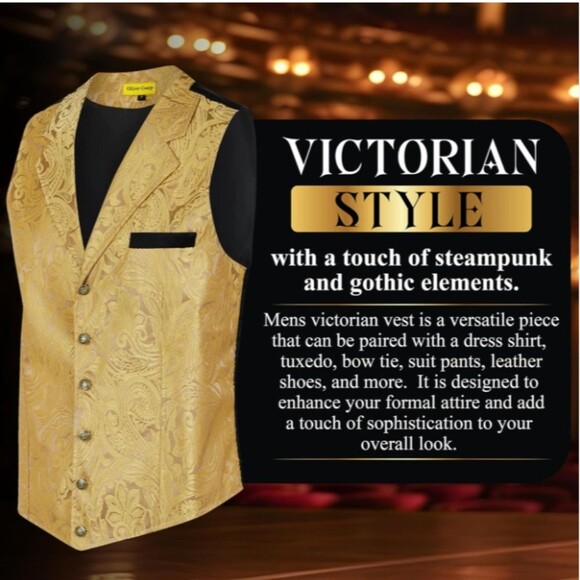 Oliver George Gold Victorian Steampunk Waistcoat Vest Size Large (44R) NWT - Picture 3 of 8